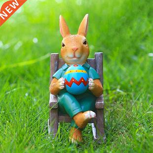 Decorative Bunny Ornament Anti-fade Resin Rabbit on Rocking