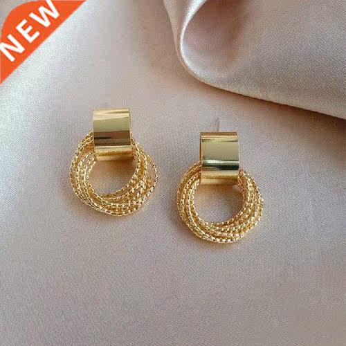 Fashion Circle Earrings For Woman Retro Metallic Gold