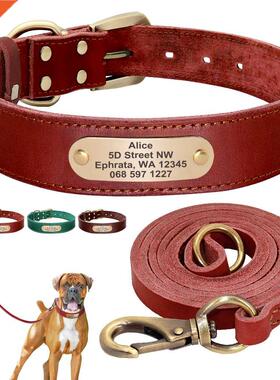 Custom Leather Dog Collar Leash Set Personalized Pet Collar