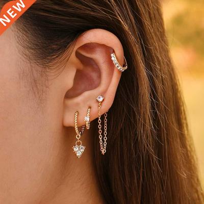 5Pair Fashion Round Twist Copper Small Hoop Earrings Set for