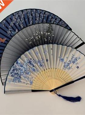 Vintage Style Silk Folding Fan Chinese Japanese Pattern Art