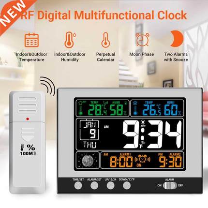 KKMOON Wall Desk Alm Clock RF Weather Station Digital Ther