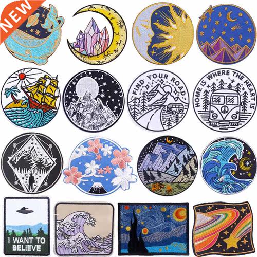 Cartoon Sun Moon Mount Fuji Patches On Clothes Bges