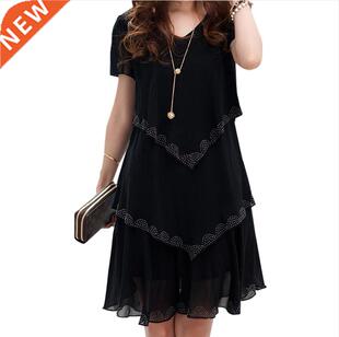 new Summer woman Loose Short sleeve Ruffles Chiffon dress Pl
