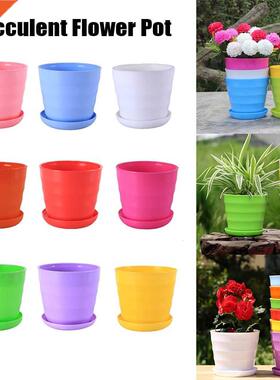 New Colorful Plastic Flower Pot With Trays Green Plant Mini