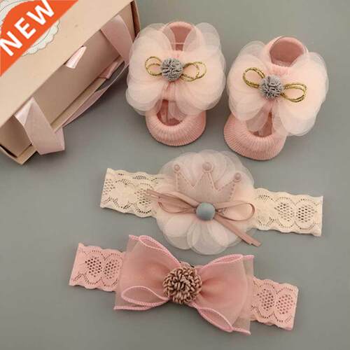 Pcs/Set Lace Flower Baby Girl Headband Socks Set Crown Bows