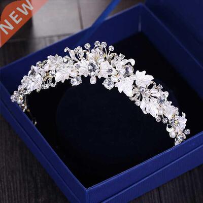 Baroque vintage gold rhinestone pearl flower bridal crowns h