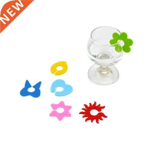 6pcs Silicone Wine Glass Marker Colorful Petals Design Stic