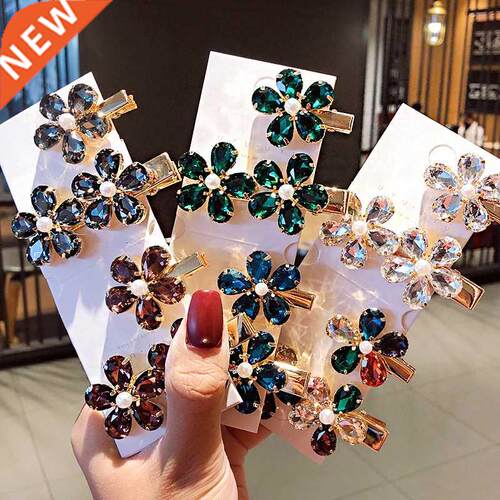 2pcs/set Women Luxury Shining Crystal Flower Alloy Hairpins