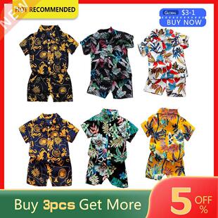 Baby Boys Floral Printed Clothes Set Summer Short Sleeve Shi