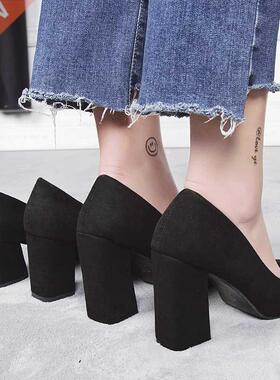 Black High Heels 2021 New Wild Work Shoe Pointed Shallow Mou