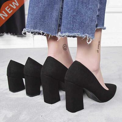 Black High Heels 2021 New Wild Work Shoe Pointed Shallow Mou
