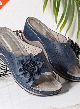 Wedges Slip-on PU Black Fashion Womens Platform Sandals Shoe