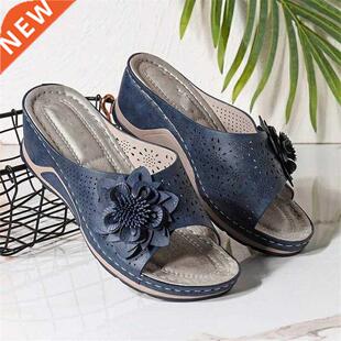 Wedges Slip-on PU Black Fashion Womens Platform Sandals Shoe