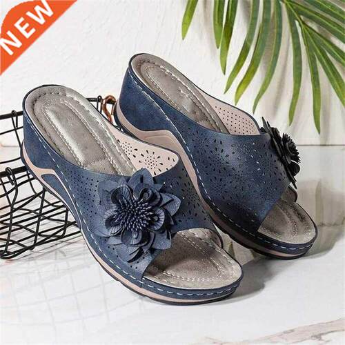 Wedges Slip-on PU Black Fashion Womens Platform Sandals Shoe