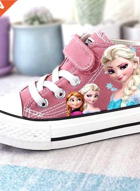 cartoon girl princess elsa shoes high-top children's canvas