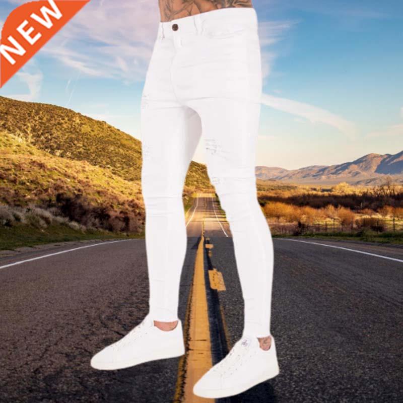 Fashon Casual Whte Rpped Jeans For Men Jeans Pants Slm S