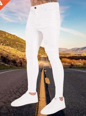 Fashon Casual Whte Rpped Jeans For Men Jeans Pants Slm S