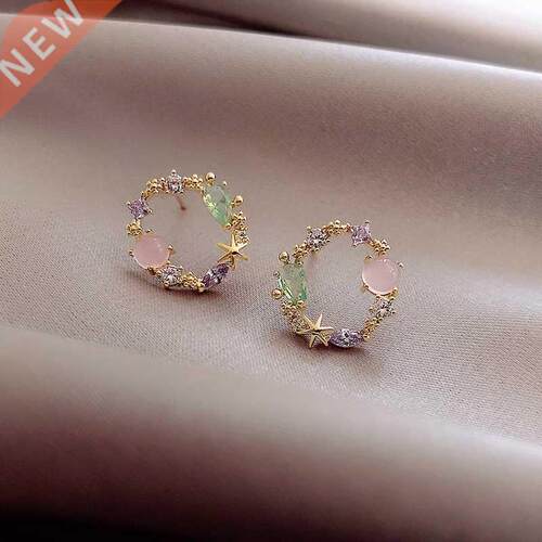 2022 New Arrival Classic Round Pink Green Crystal Stud Earri