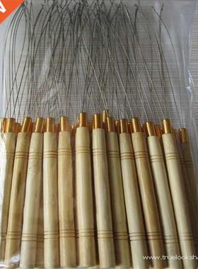 50Pcs Hair Extensions Threader Wooden Handle Hook Loop Needl