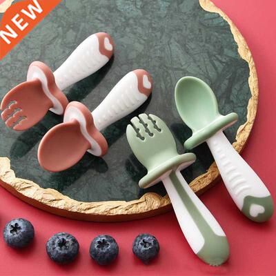 2Pcs/Set Baby Spoon Fork Silicone Children's Cutlery Set Fee