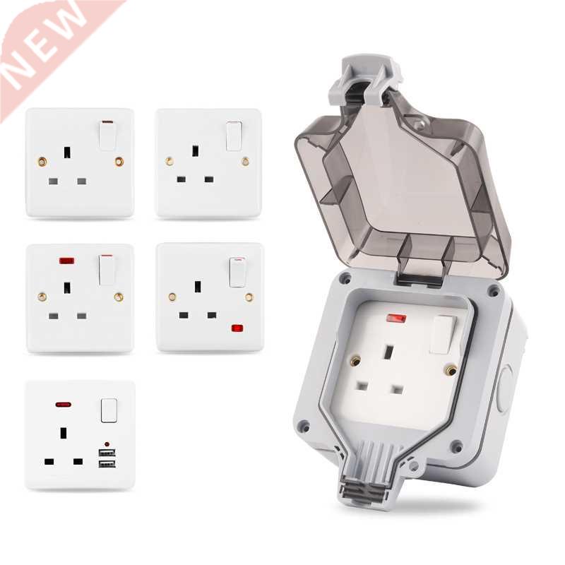IP66 UK Standard 13A Power Outlet Outdoor Socket Wall Switch