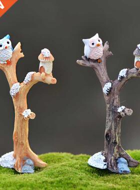 Resin Owl e Branch Mini Crafts Miniatures Fairy Garden O