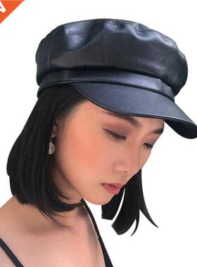 New Fashion PU Leather Newsboy Cap Quality Artist Female Kor