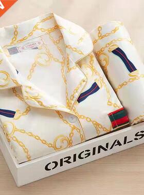 Women's Silk Pajamas Spring Thin Long Sleeve Pants Two Piece