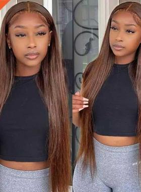 Colored Chocolte Brown 30 Inch Stright Lce Front Wig #4 T