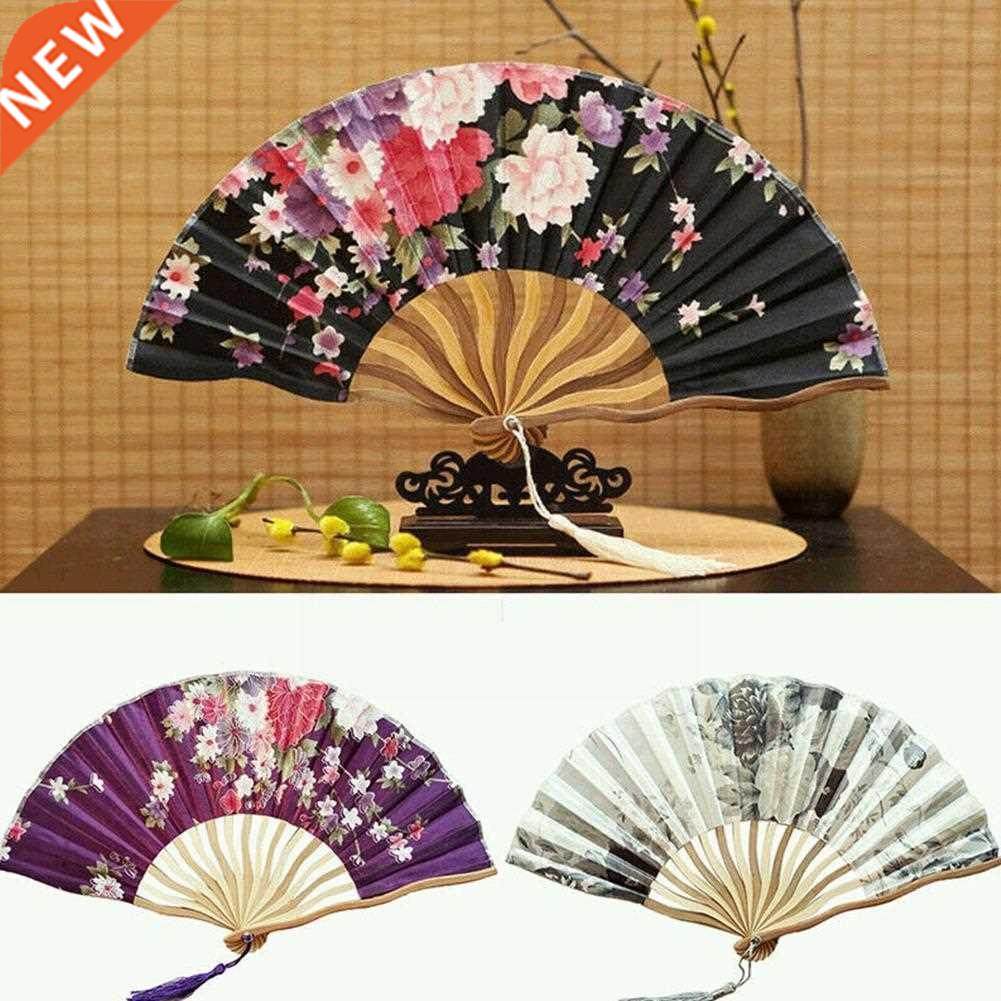 1Pc Vintage Silk Folding Fan Retro Chinese Japanese Bamboo