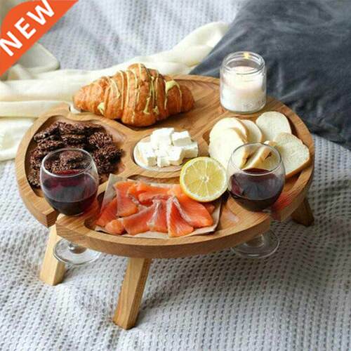 Wooden Outdoor Wine Table Folding Picnic-table With Glass Ho