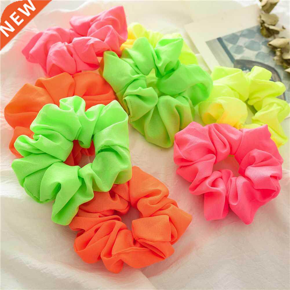 Women Neon Scrunchies Elastic Hair Ties Girl Solid Color tai