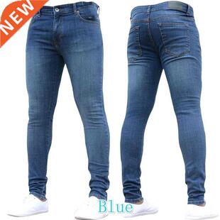 Men Jeans Pants Slim Fit Stch Mid Waist Denim Pencil Trouser
