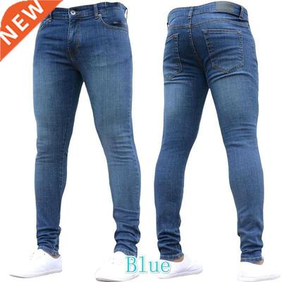 Men Jeans Pants Slim Fit Stch Mid Waist Denim Pencil Trouser