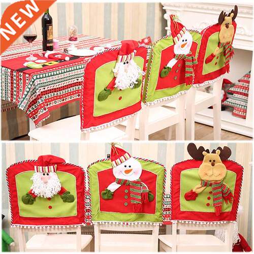 2020 Christmas Chair Cover Cartoon Santa Claus Snowman Print