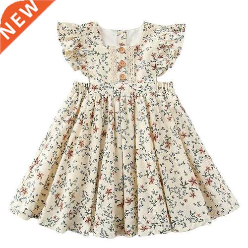 2022 New Summer Grls' Dress Baby Cute Flower Pleated Sleeve