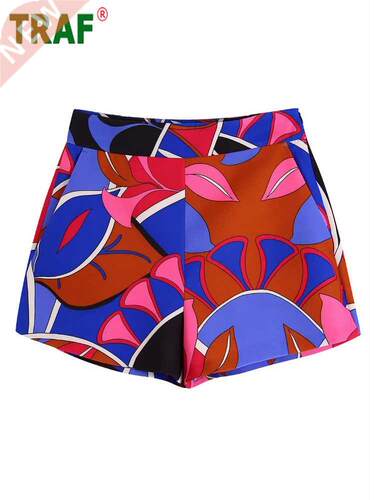 TRAF Print Bermuda Shorts Women Summer High Waist Shorts Wom
