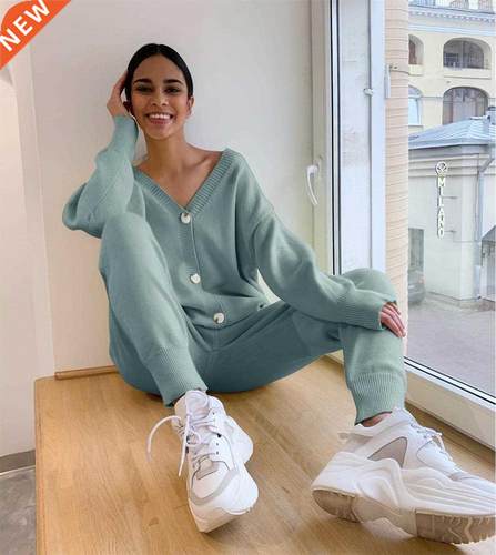 HLBCBG Women Knitted Tracksuit Turtleneck Sweater Casual Sui