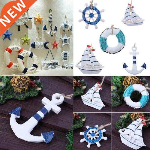 5Pcs Miniatures Decorative Anchor Shape Wooden Hanging Wall