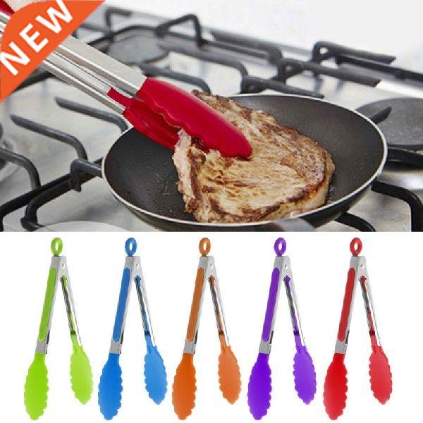 1Pcs Silicone Cooking Food Serving BBQ Stainless Tongs