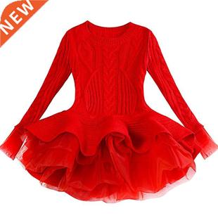 Red Tutu Girls Dress Long sleeve Knit Girls dresses Winter