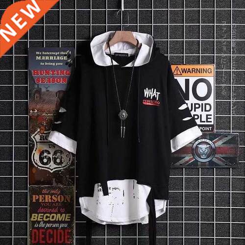 super Fire Ribbon Hooded Hip Hop Short Sleeve Hip Hop Fashio