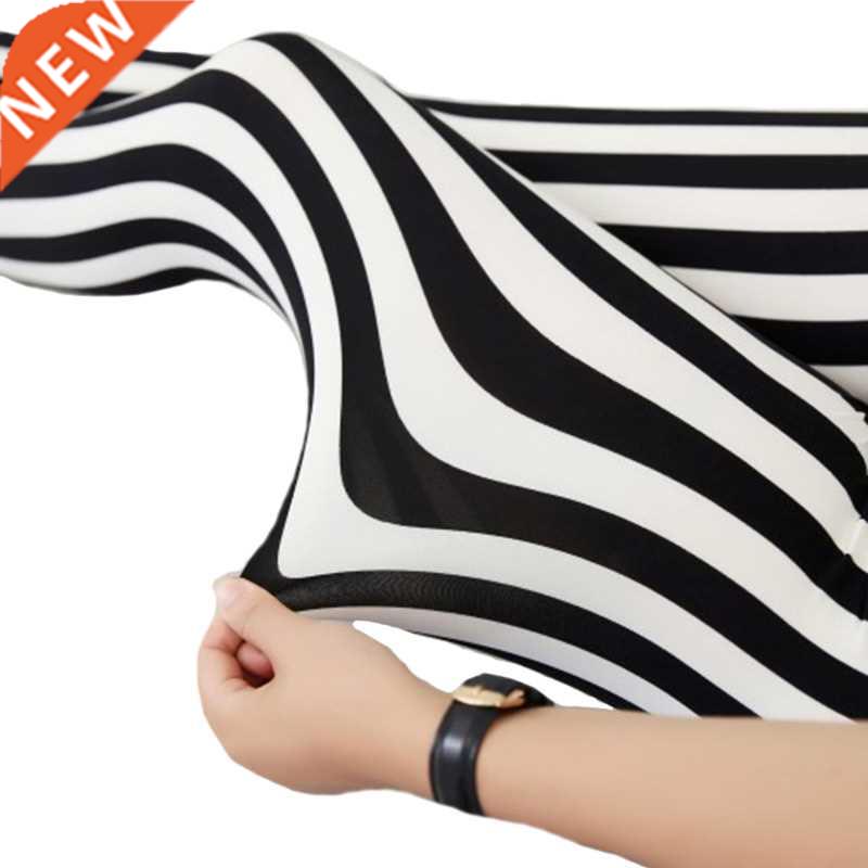 YSDNCHI Black White Pants Striped Elastic Trousers Print Fit