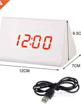 LED Digital Clock Wooden Alarm Clock Table Sound Control Ele
