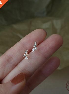 925 Sterlng Slver Korean Smple Pavé Crystal Malt Stud