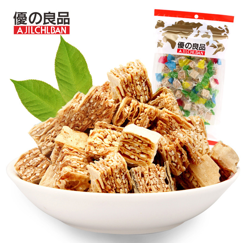 优之良品扭纸鱼粒60g即食海鲜香酥芝麻烤鱼片零食鱼粒干小吃