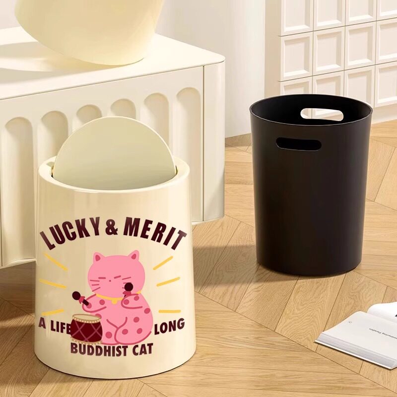 奶油风打鼓猫垃圾桶家用高级感大容量垃圾桶客厅高颜值双层纸篓