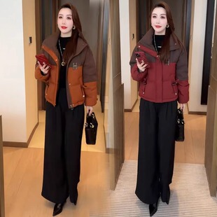 撞色棉服女冬季2026年新款外套棉衣今年流行爆款小个子立领面包服