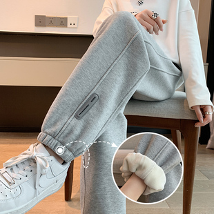 灰色加绒卫裤 宽松束脚休闲裤 潮ins 女秋冬2025年新款 小个子运动裤